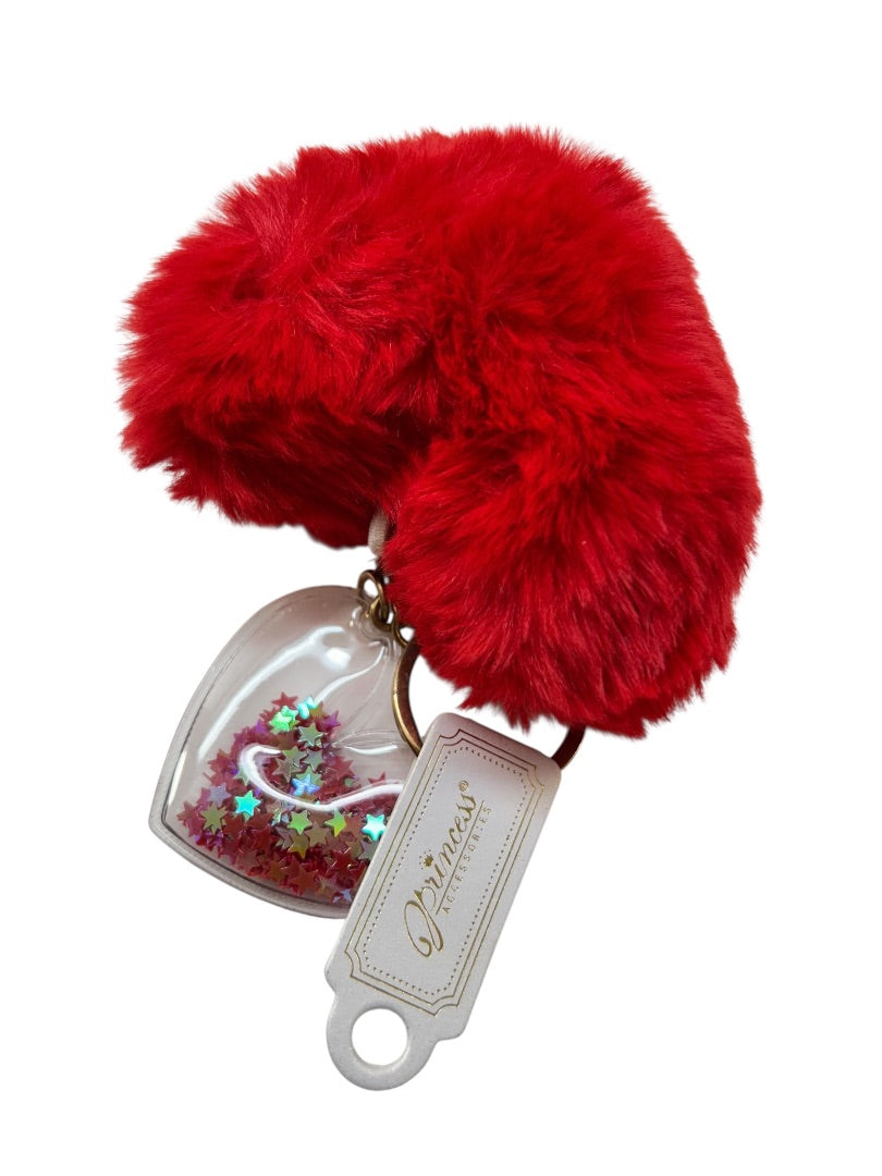 Set of 2 Puffy Plush Keyring Key Chains Red Heart Pink Love