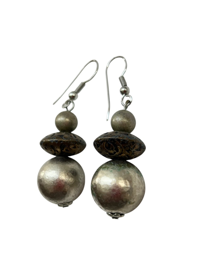 Mixed Metal Fishhook Pierced Beaded Earrings 2" Drop Dangle