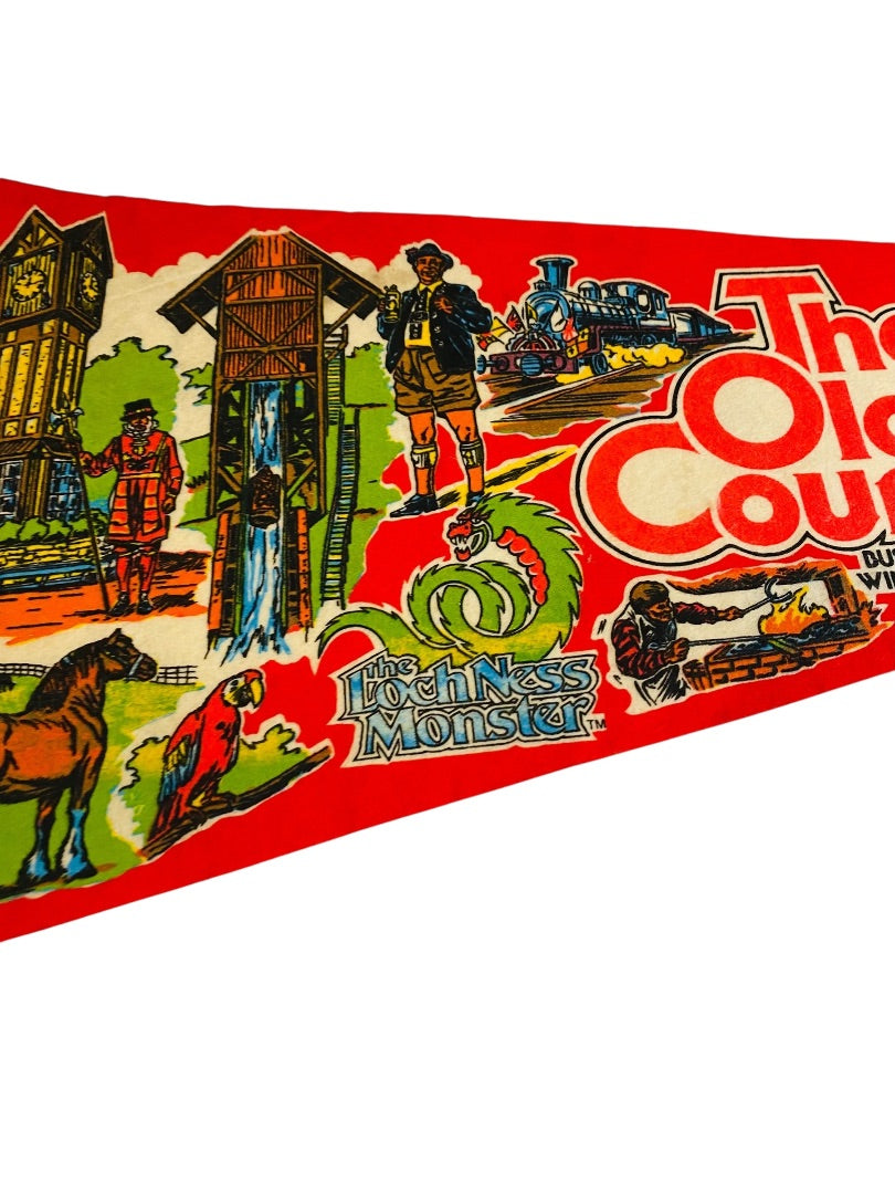 1980s 29 Inch Busch Gardens The Old Country Pennant Souvenir Felt Flag