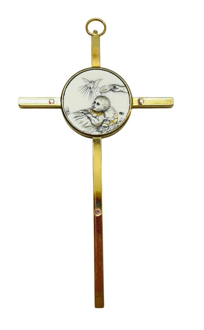 Goldtone Christening Cross Baptism Wall Hanging Baby Gift 5"