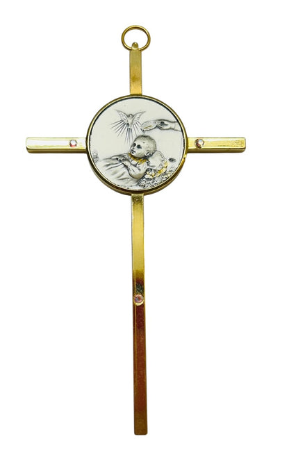 Goldtone Christening Cross Baptism Wall Hanging Baby Gift 5"