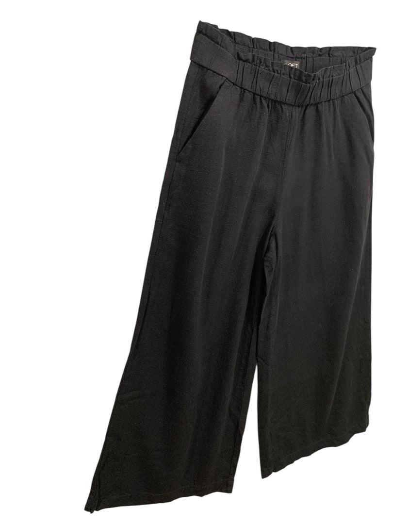Small Loft Womens Black Linen Blend Pants Wide Leg Pull On Pockets