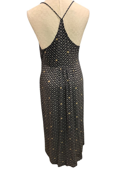 Large Roxy Maxi Dress Side Zip Black Tan Boho Print