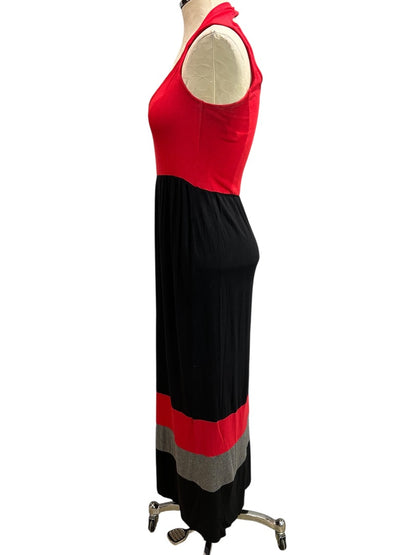 Medium Pink Rose Jersey Knit Maxi Dress Color Block Cut Out Back