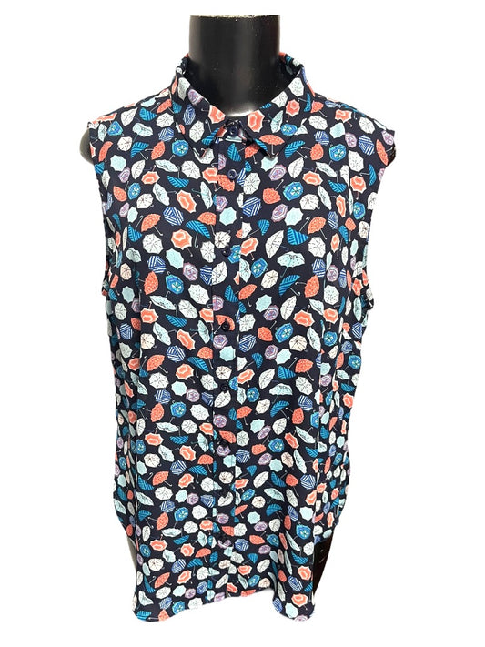 Large Talbots Button Up Collared Sleeveless Umbrella Patterned Shirt