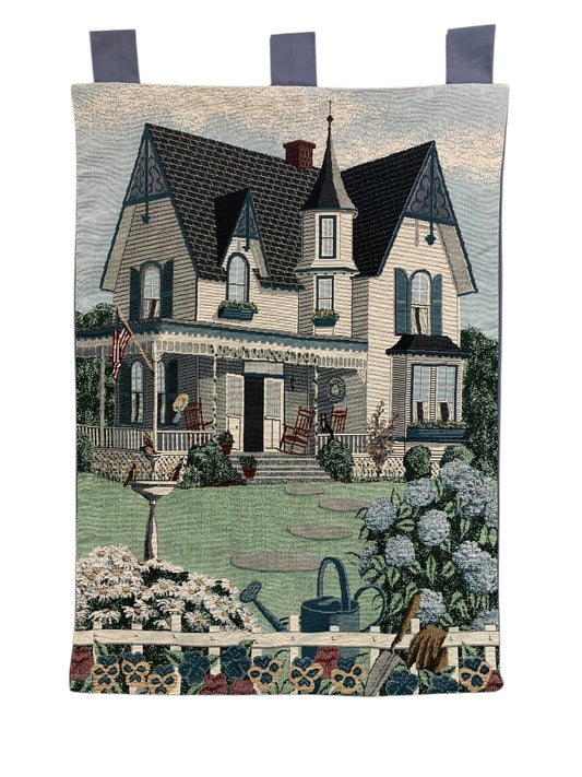 Vintage My Grandmothers House Cottage Woven Tapestry Rod Wall Hanging Gobelin 35 x 25"