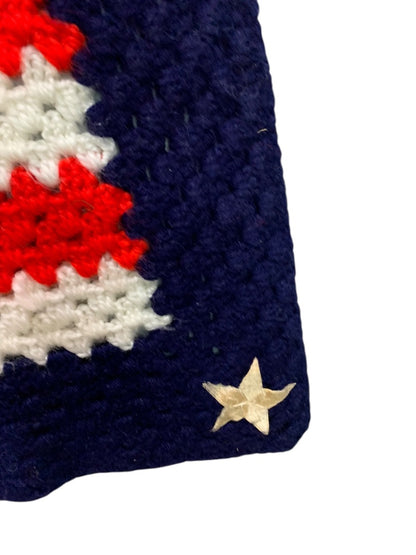 Vintage Crochet Patriotic USA Throw Blanket Afghan Stars Stripes 55" x 41"