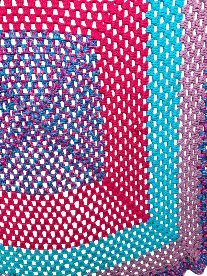 Vintage Crochet Afghan Blanket Throw 54" Square Purple Teal Pink