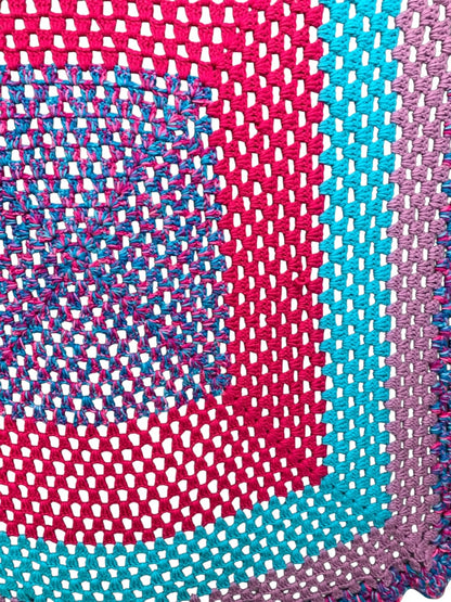 Vintage Crochet Afghan Blanket Throw 54" Square Purple Teal Pink