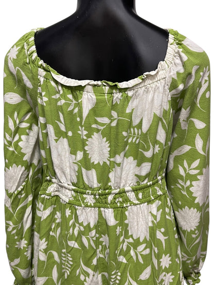 1XL Ava & Viv Floral Long Sleeve Tie Waist Dress Green Boho Style