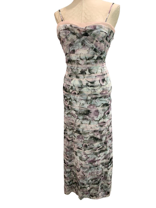 XXS BCBG Max Azria Erika Tulle Tiered Gown Dress Watercolor