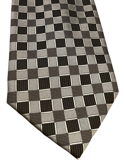 Valerio Garati Pure Silk Hand Made Square Pattern Tie Mens Necktie Black Gray