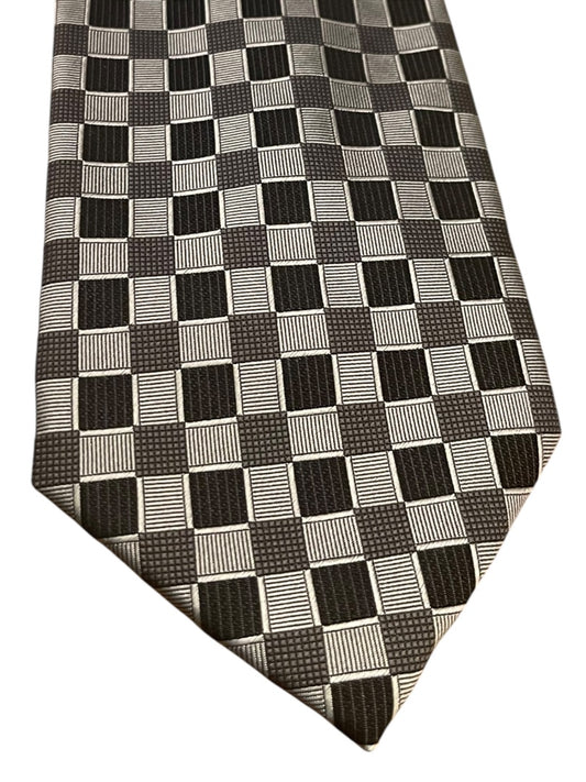 Valerio Garati Pure Silk Hand Made Square Pattern Tie Mens Necktie Black Gray