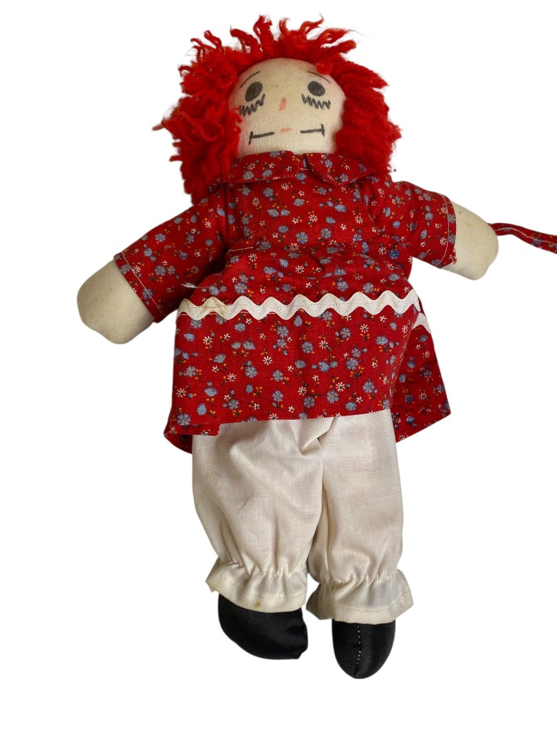 Vintage Handmade Raggedy Ann Rag Doll Red Dress 11"