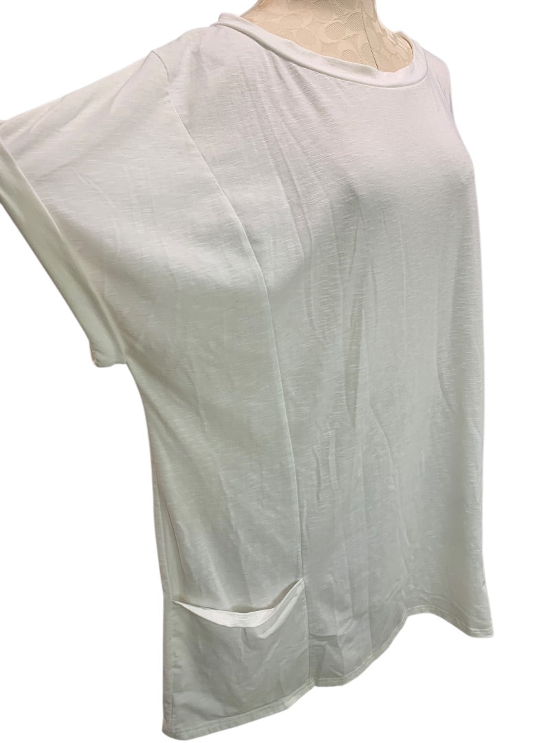 XXL Aimage Womens White Tunic Tshirt Pockets Cuffed Sleeve