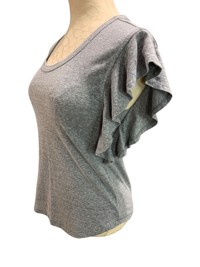 XS Loft Womens Gray Ruffle Sleeve Heathered Tshirt