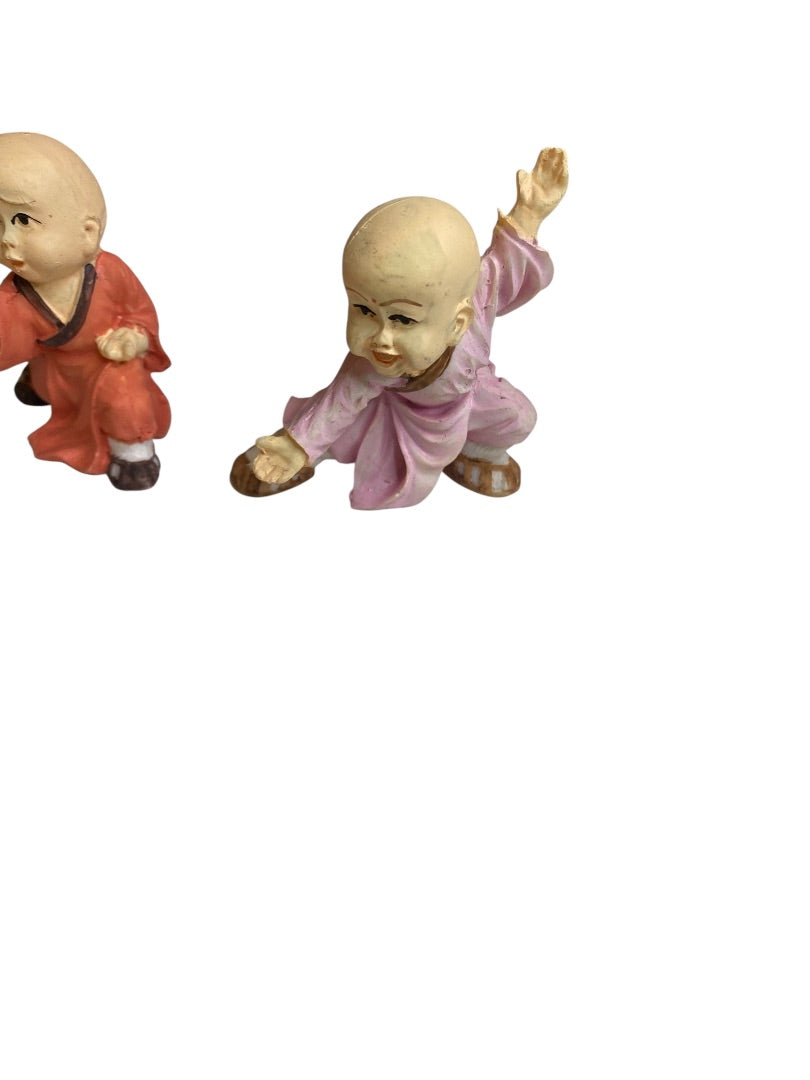 Vintage Set of 4 Baby Monk Resin Figurines Happiness 2.5"