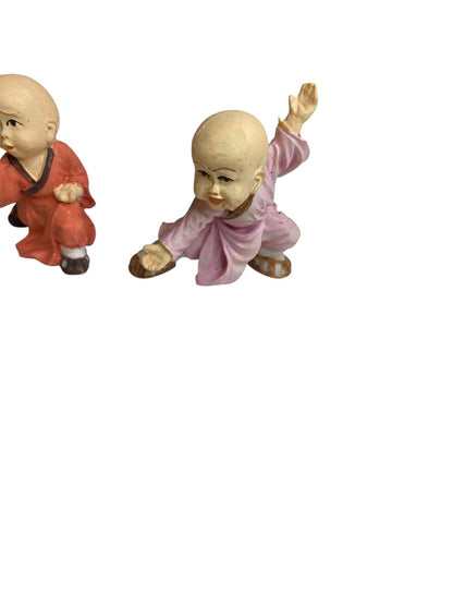 Vintage Set of 4 Baby Monk Resin Figurines Happiness 2.5"