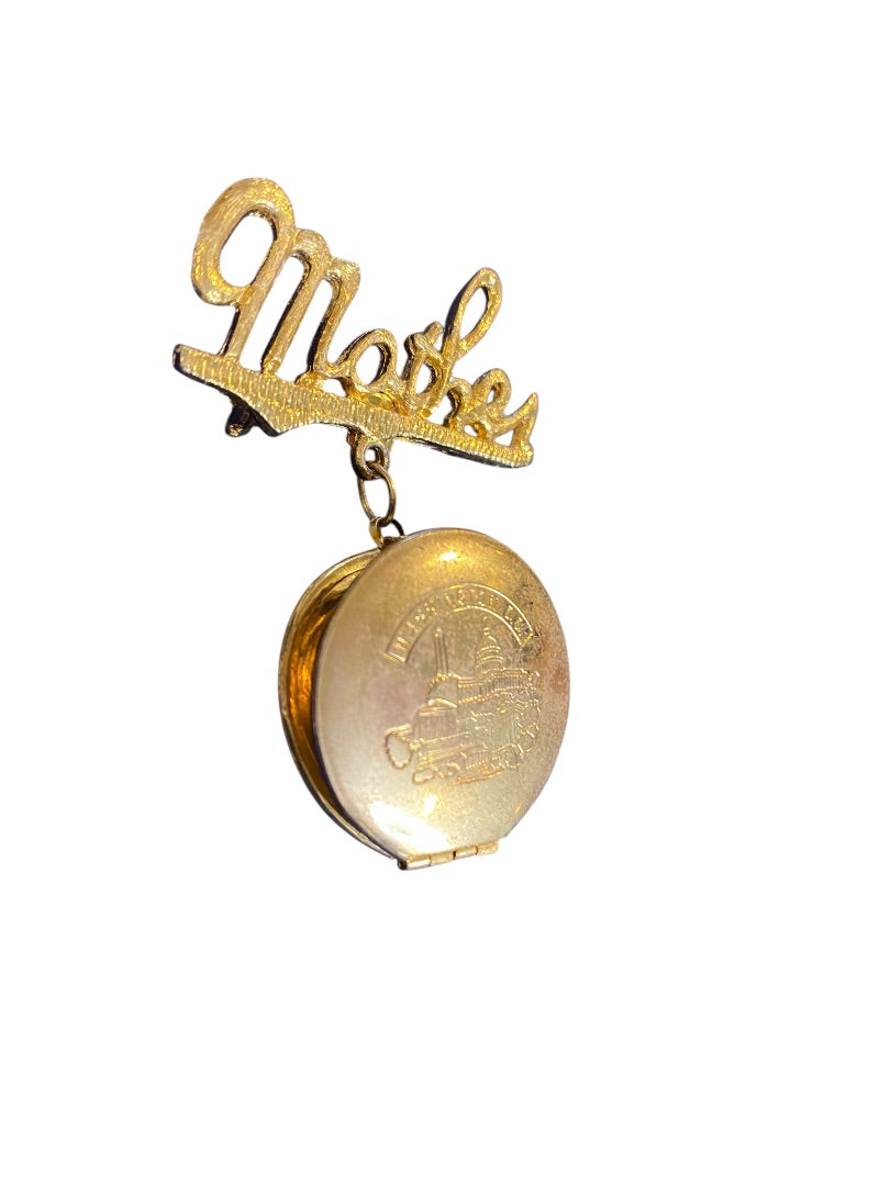 Vintage Goldtone Locket Brooch Pin Mother Washington DC