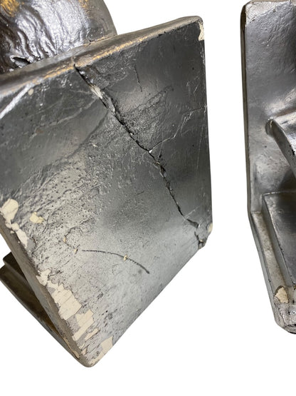 1960 Distressed Pair of Bookends Silver Bust of Washington Plaster Creepy
