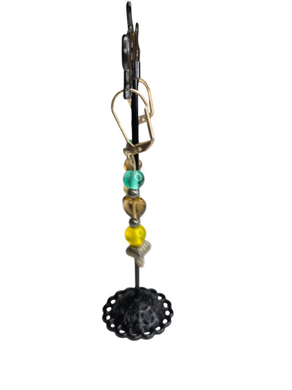 Goldtone Leverback Pierced Earrings 2.25" Beaded Drop Multicolor