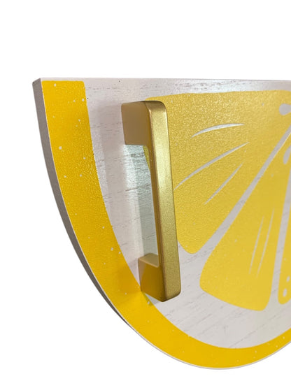 Lemon Slice Handled Serving Tray Yellow White Wooden 17" x 9.5"