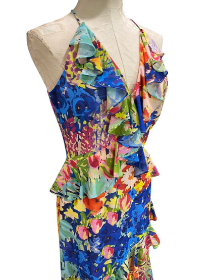 Size 6 Badgley Mischka Belle New Faith Dress Royal Multicolor Floral MSRP $199