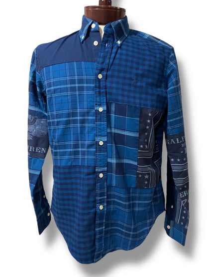 Medium Ralph Lauren Mens Button Down Patchwork Eagle Stamp Shirt