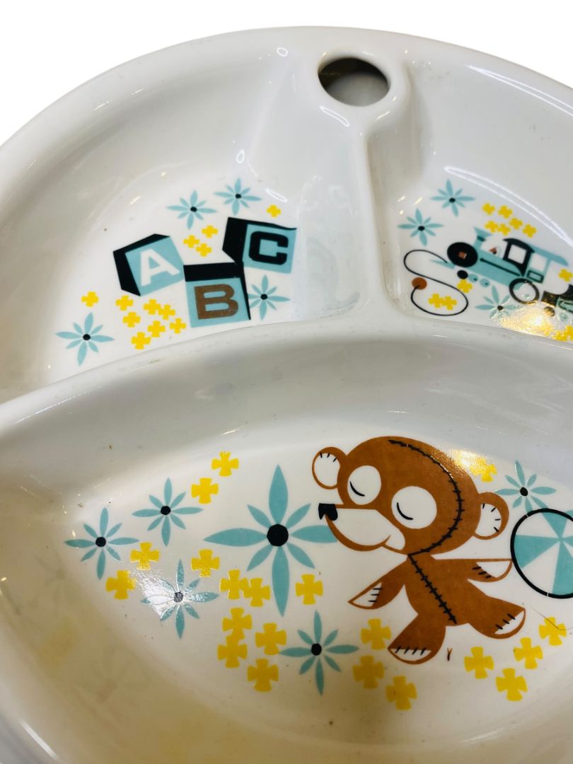 1940s Excello Ceramic Childs Warming Plate Divided 9.25" Retro Kids