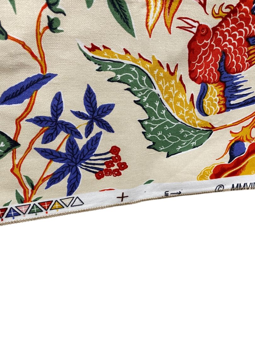 Brunschwig Fils 1 Piece Fabric Linen Cotton Blend 35 x 27.5" Selvage Flora Fauna