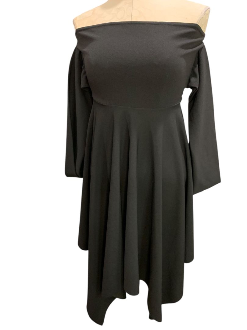 Size 6 Quiz Black Off Shoulder Dress New Hanky Hem Arm Drape