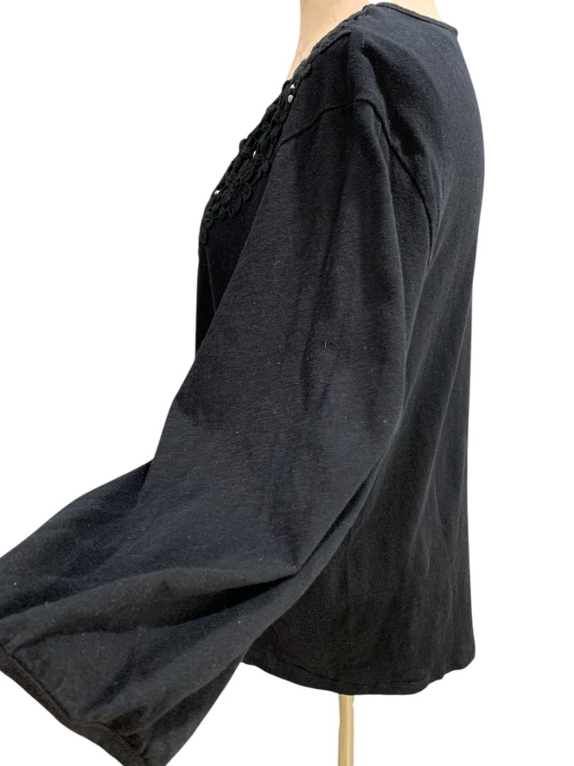 Size 1X Karen Scott Woman Black Crochet Embellished Knit Shirt