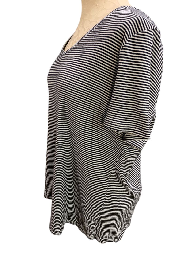 XL Talbots Tee Womens Navy Blue White Striped V-Neck Tshirt