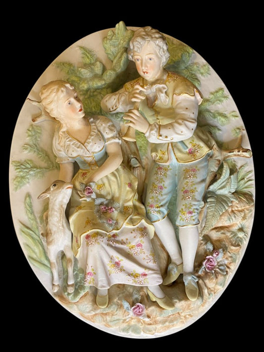 Vintage Arnart Creation Victorian Couple Porcelain Wall Art Hanging Decor