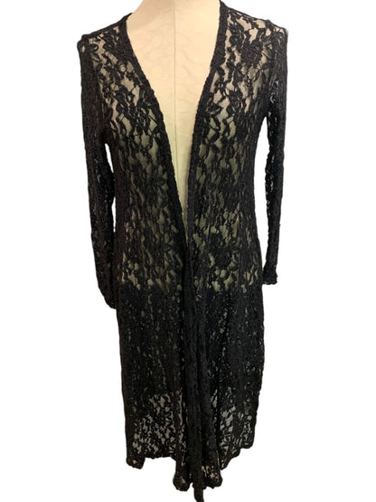 Small LulaRoe Womens Sarah Duster Cardigan Black Stretch Lace