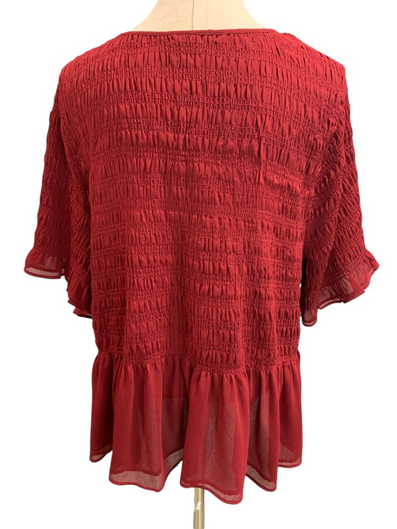 Size 4X Torrid Womens Burgundy Smocked Short Sleeve Pullover Blouse