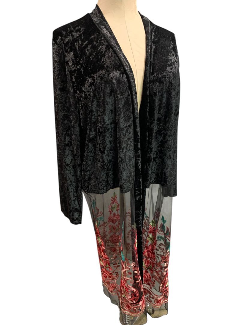 Size 3X Highness Womens Floral Sheer Velour Duster Cardigan Embroidered
