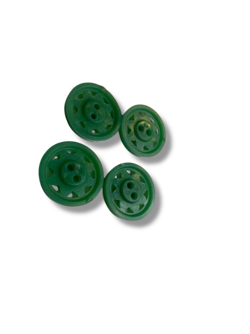 Lot of 4 Green Midcentury Buttons Acrylic Sun Design .8" (20mm)