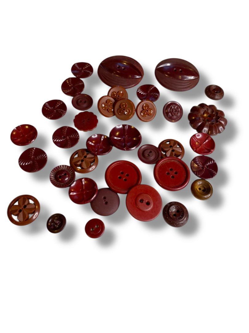 Lot of 36 Midcentury Buttons Assorted Burgundy Brown Styles Craft Sew