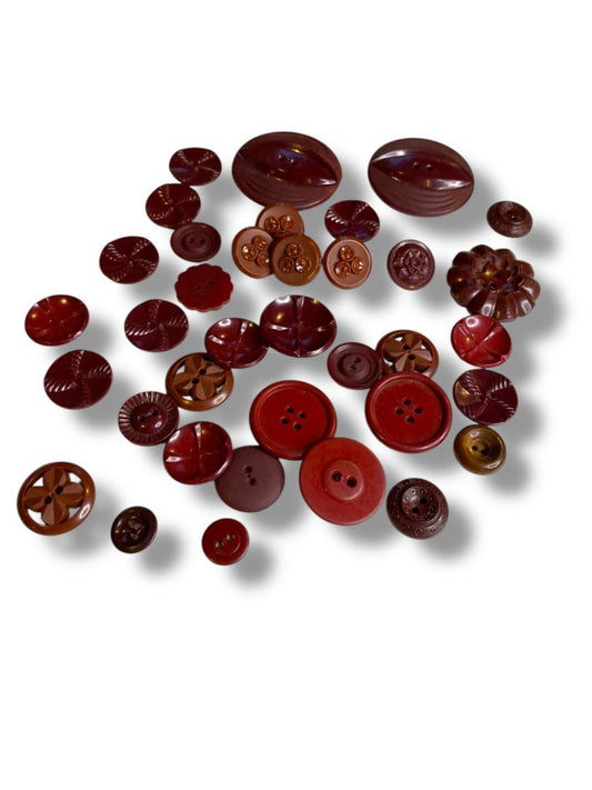 Lot of 36 Midcentury Buttons Assorted Burgundy Brown Styles Craft Sew