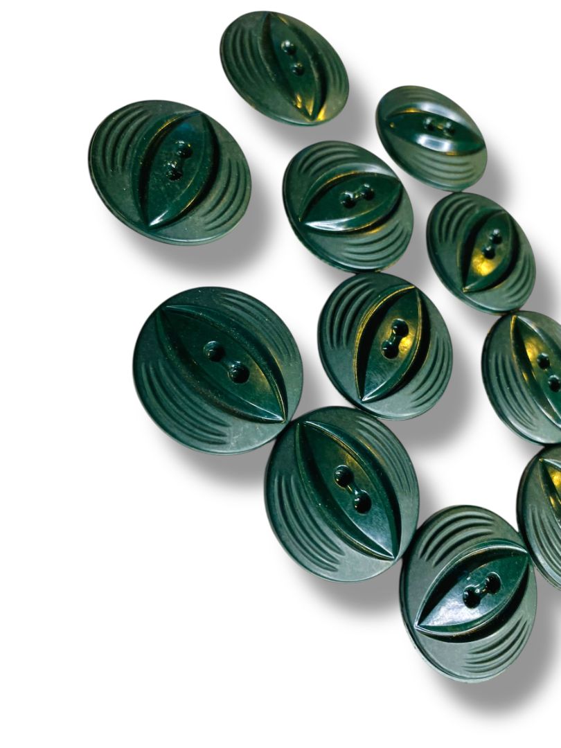 Lot of 11 Midcentury Buttons Assorted Dark Green Plastic Styles Craft Sew 1"