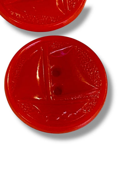 Set of 9 Midcentury Red Plastic Buttons Sailboat Craft Sew .9" Diameter