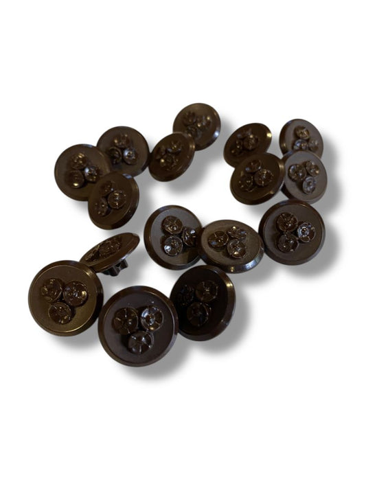 Set of 16 Midcentury Black Plastic Buttons  Floral Craft Sew .8" Diameter