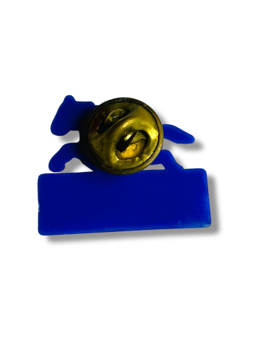 Vintage Louisville Lapel Pin Blue and Goldtone Plastic Horse 1" Kentucky