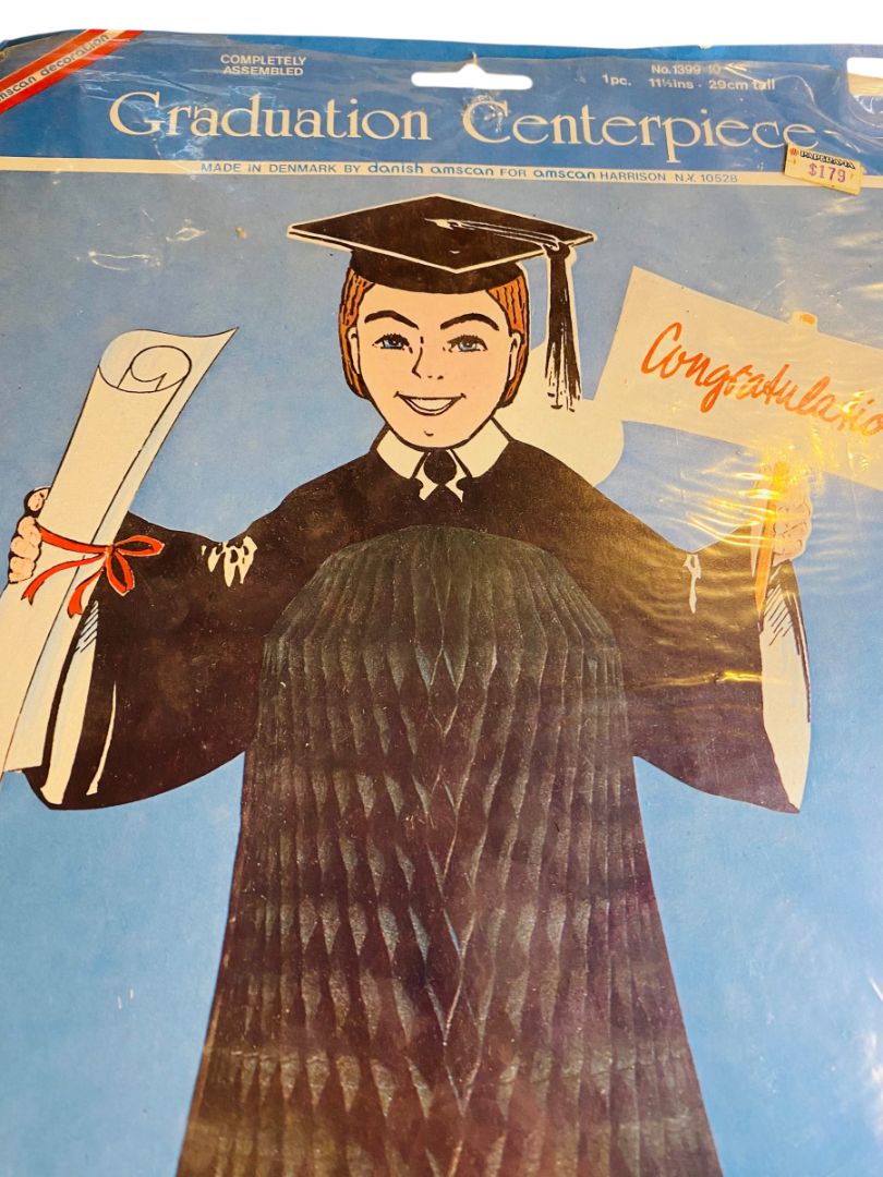 Vintage Amscan Graduation Centerpiece 11.5" Honeycomb Boy 1399-10