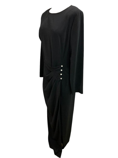 Size 10 Evan Picone Evening Dress Black Long 1990s Rhinestone Decorative Buttons