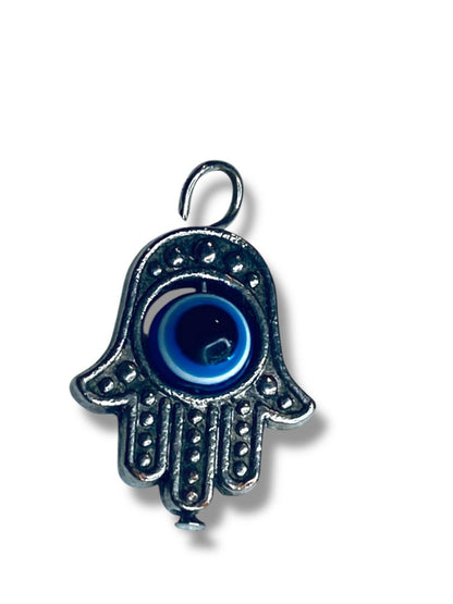 Hamsa Hand Small Pendant Silvertone Blue Swiveling Evil Eye 17mm (.6")