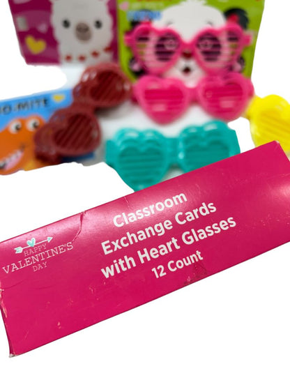 12 Count Classroom Valentine Cards Fun Heart Glasses New