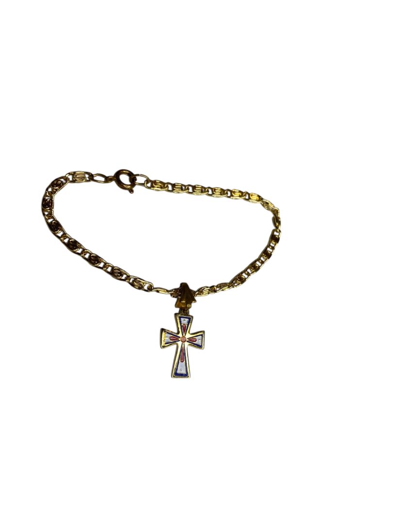 Vintage Goldtone Cross Charm Bracelet 6" Spring Clasp