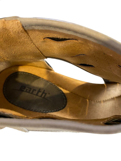 Size 9.5B Earth Vicki Moroccan Blue Leather Peep Toe 2" Heeled Sandals Womens